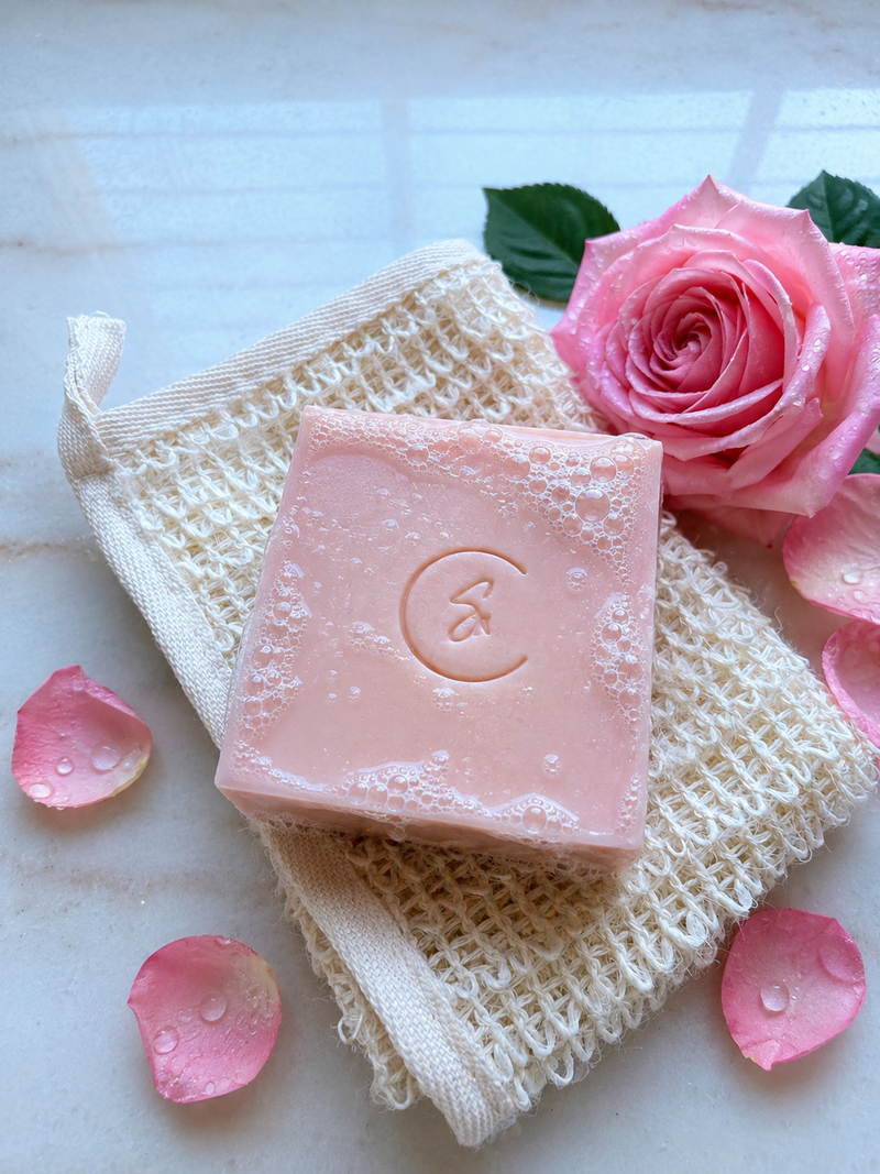 Artisan handmade soap with botanical infusion, nature coloring, hydrate, creamy, soothing. 