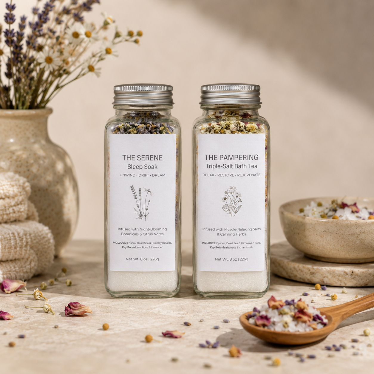 Botanical Bath Salt Tea  - Triple Salt Mineral Soak with Essential Oils & Herbs
