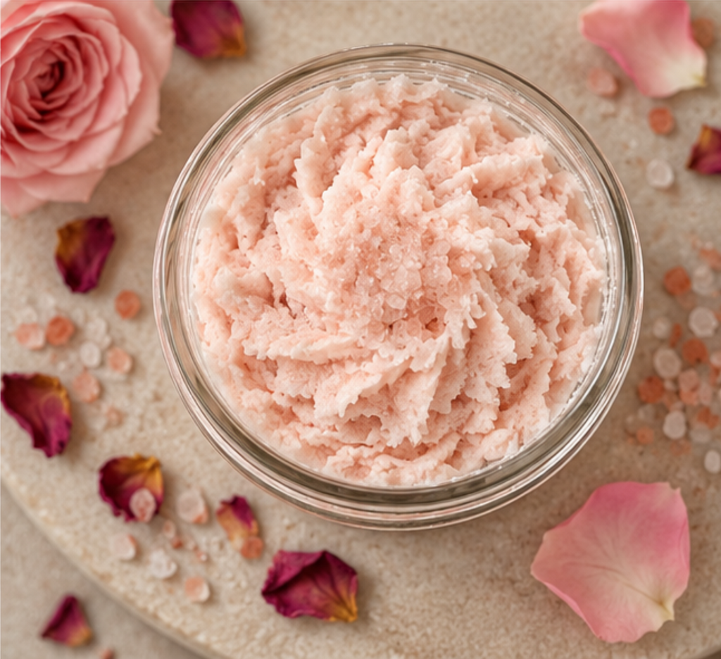Botanical Salt Foaming Scrub in Rose and Lavender scents by Sola Noor