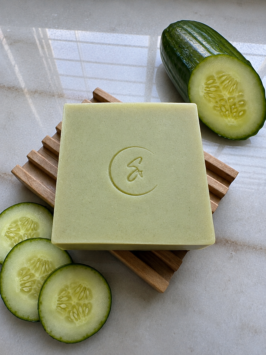 Handmade Cucumber Dew cold process soap with cucumber and aloe vera.