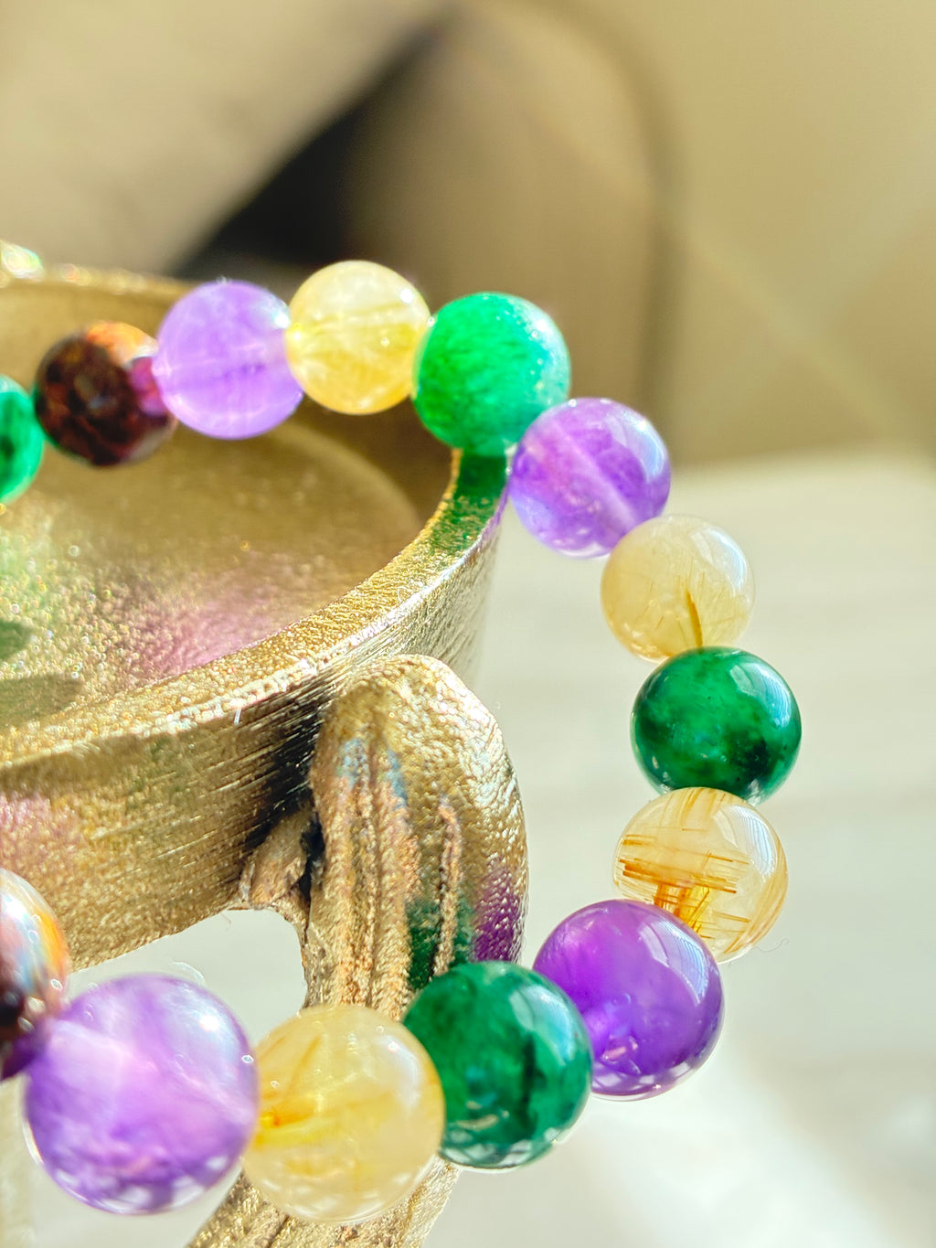 Paradisio (amethyst, reticulated quartz, green strawberry quartz, red pietersite)Bracelet - Natural Crystal