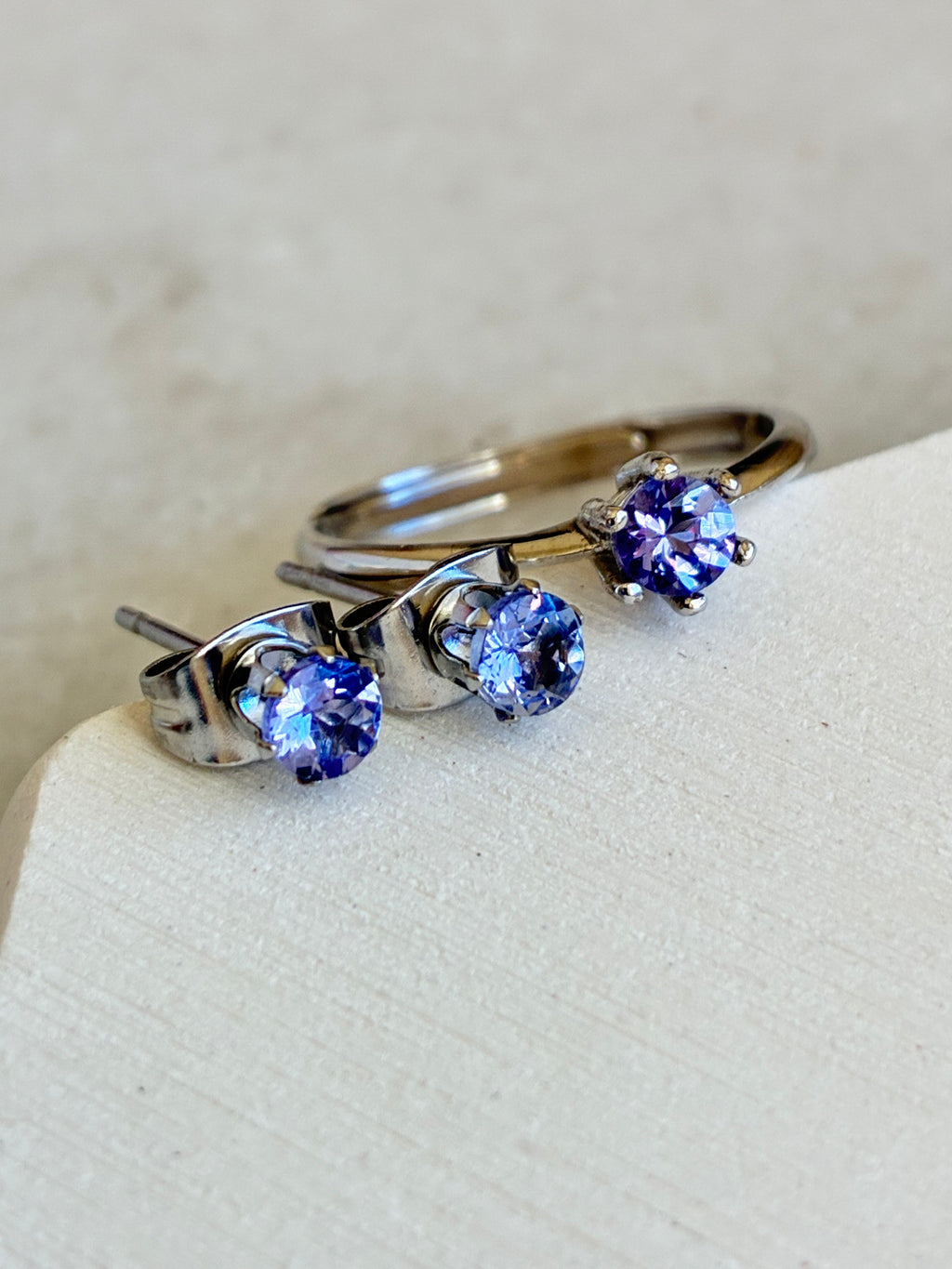 Tanzanite Silver Ring with Tanzanite Stainless Steel Earrings Set