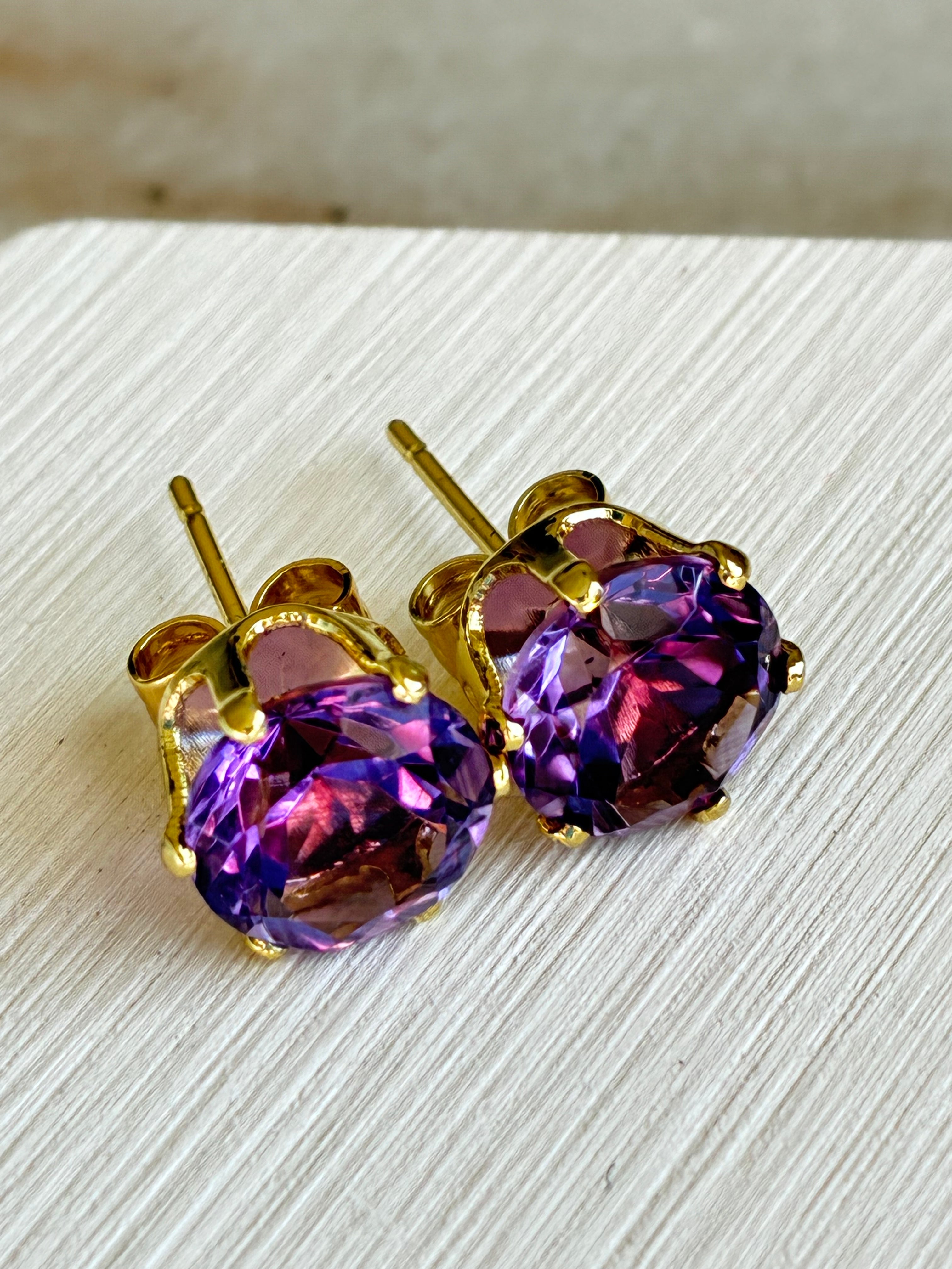 Amethyst Gold-plated Stud Earrings