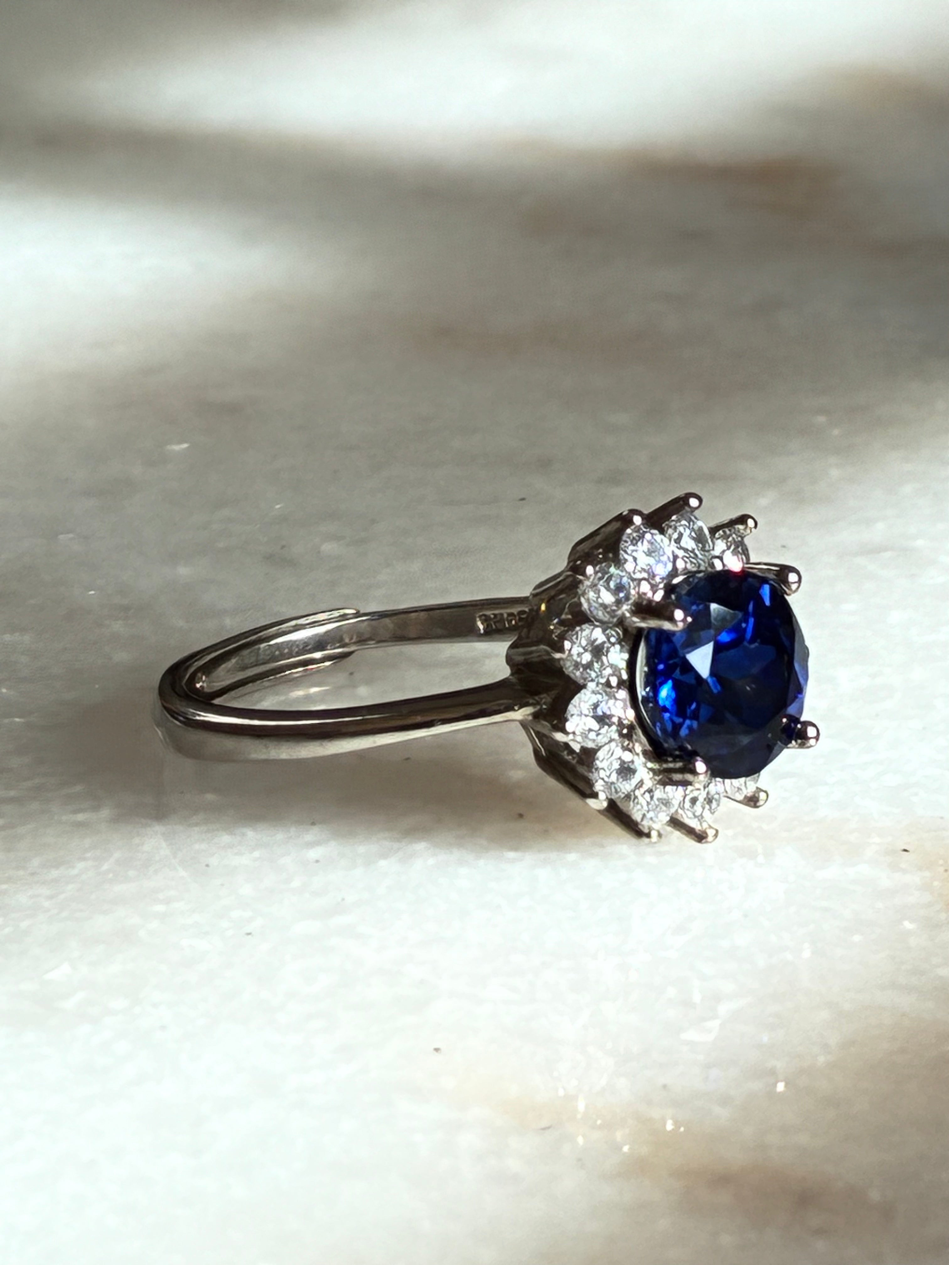 Silver Sapphire Ring (Lab-Created)