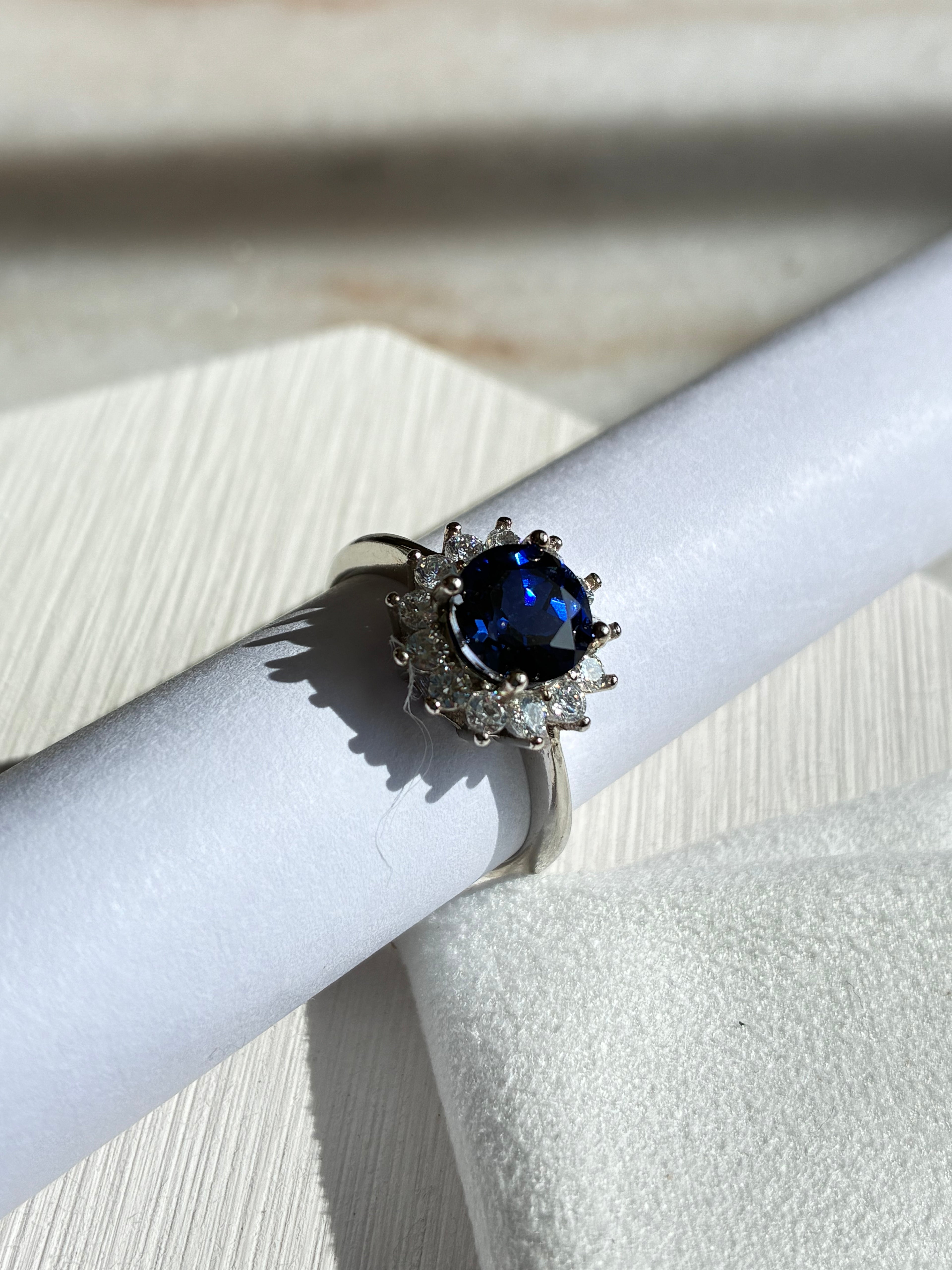 Silver Sapphire Ring (Lab-Created)