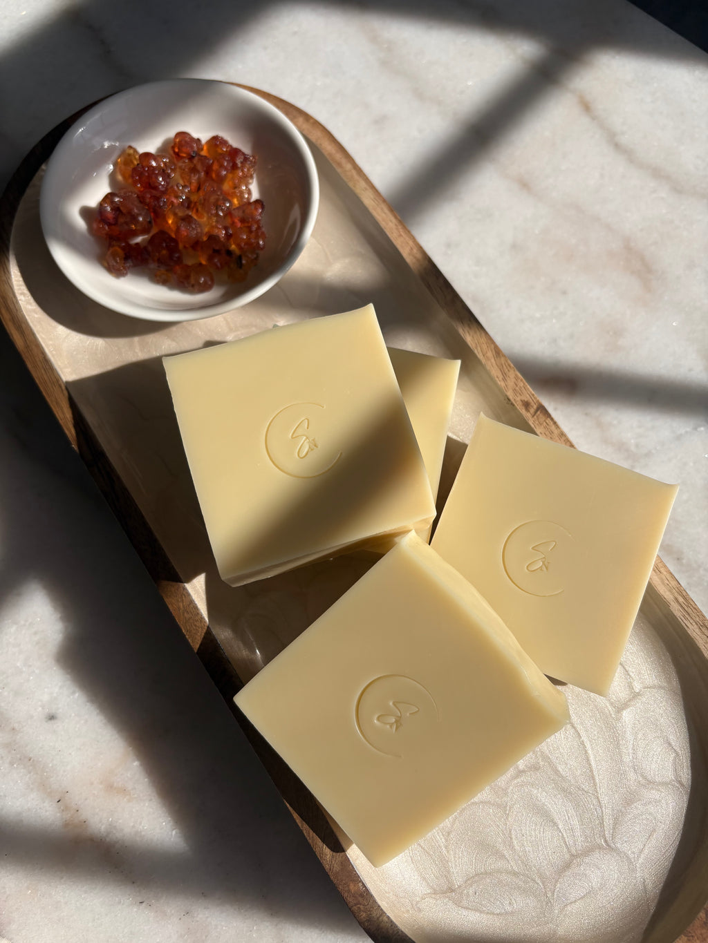 Peach Gum soap with minimalist display