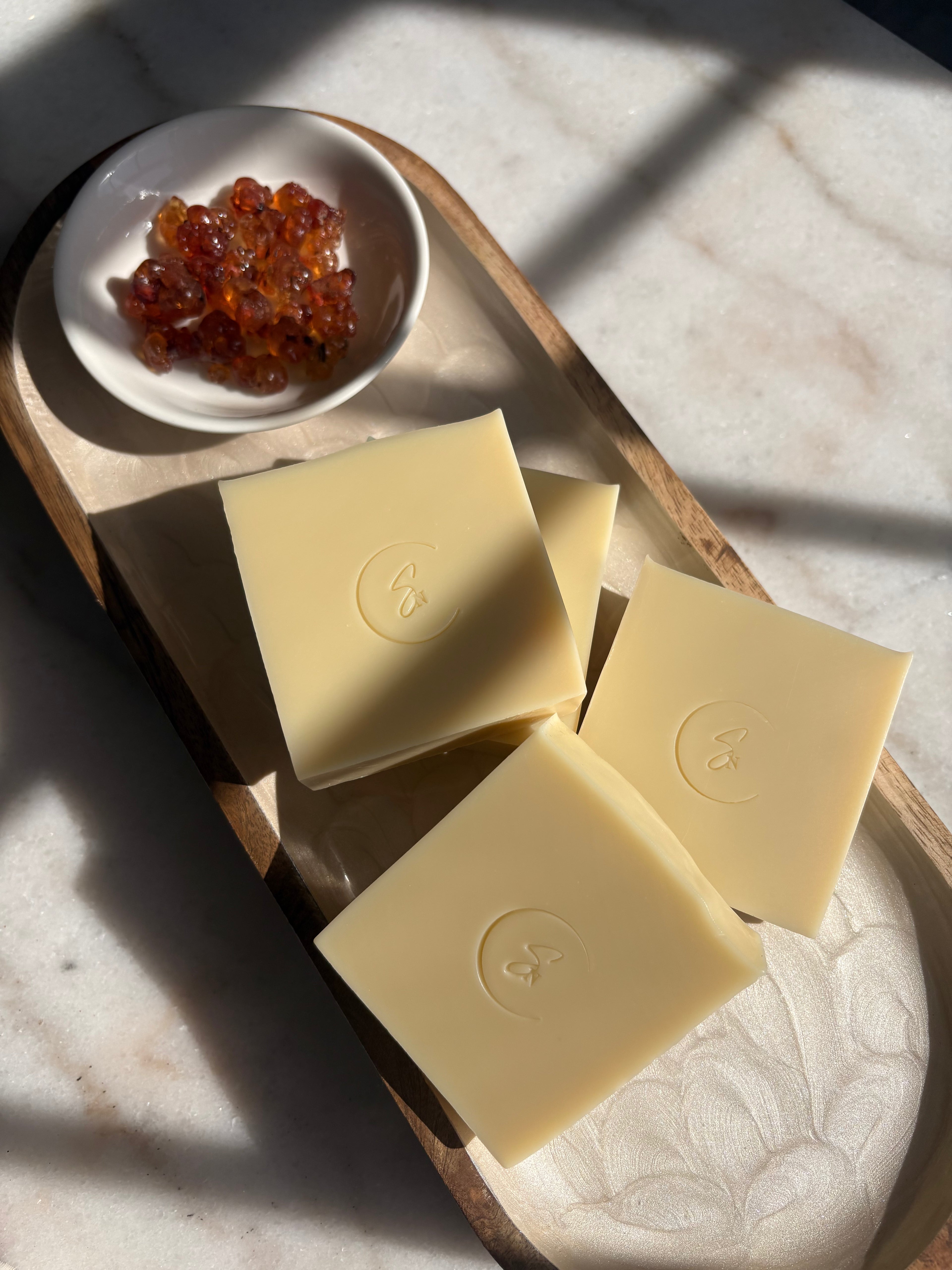 Peach Gum soap with minimalist display