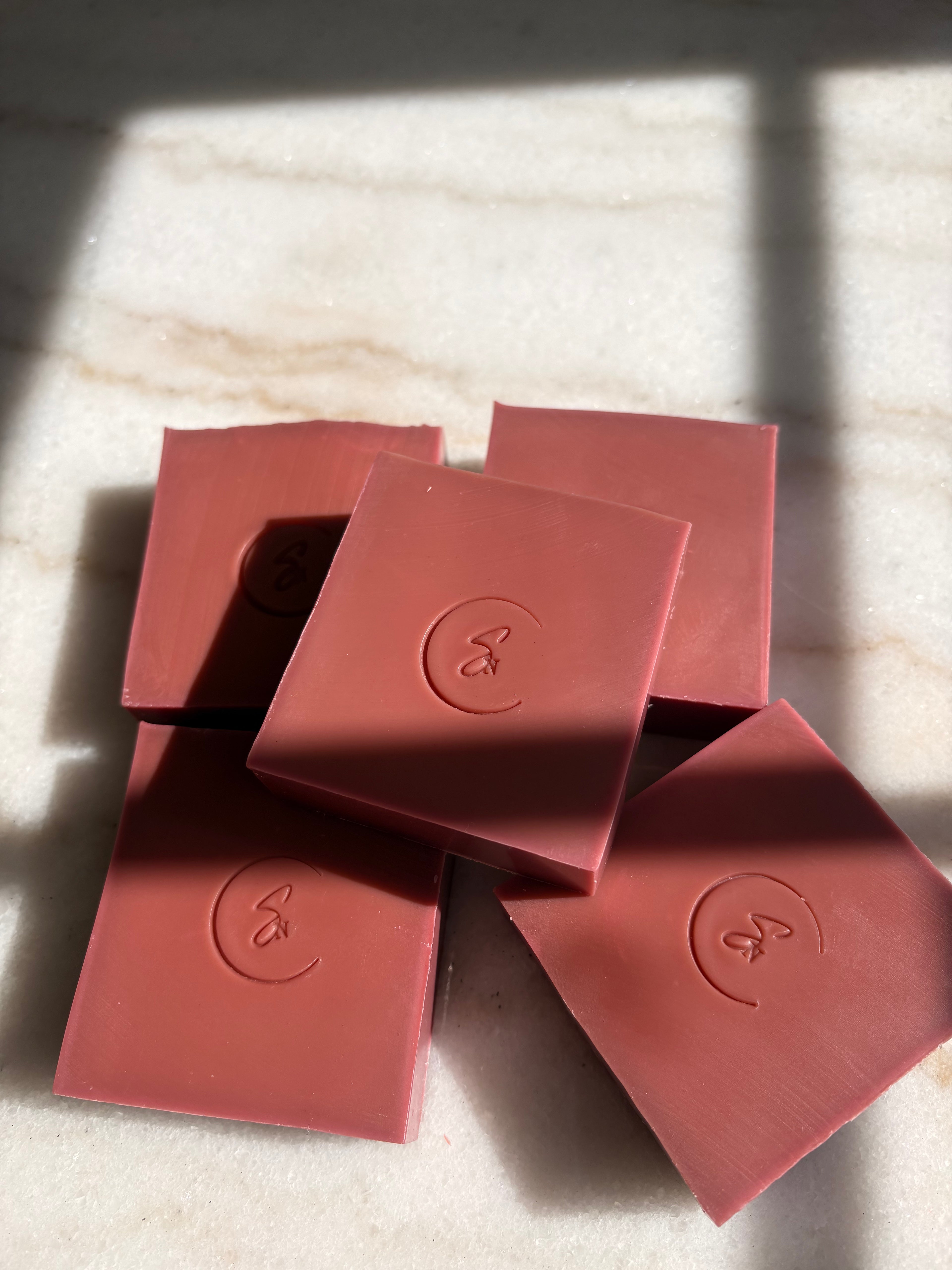 Rhubarb Radiance handmade rhubarb cold process soap by Sola Noor.