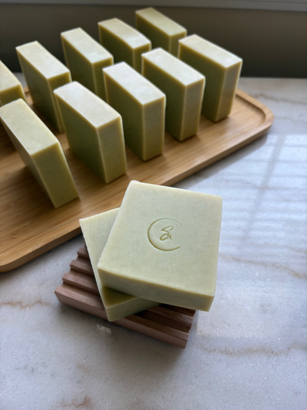 Botanical cucumber and aloe vera soap handcrafted in small batches by Sola Noor.
