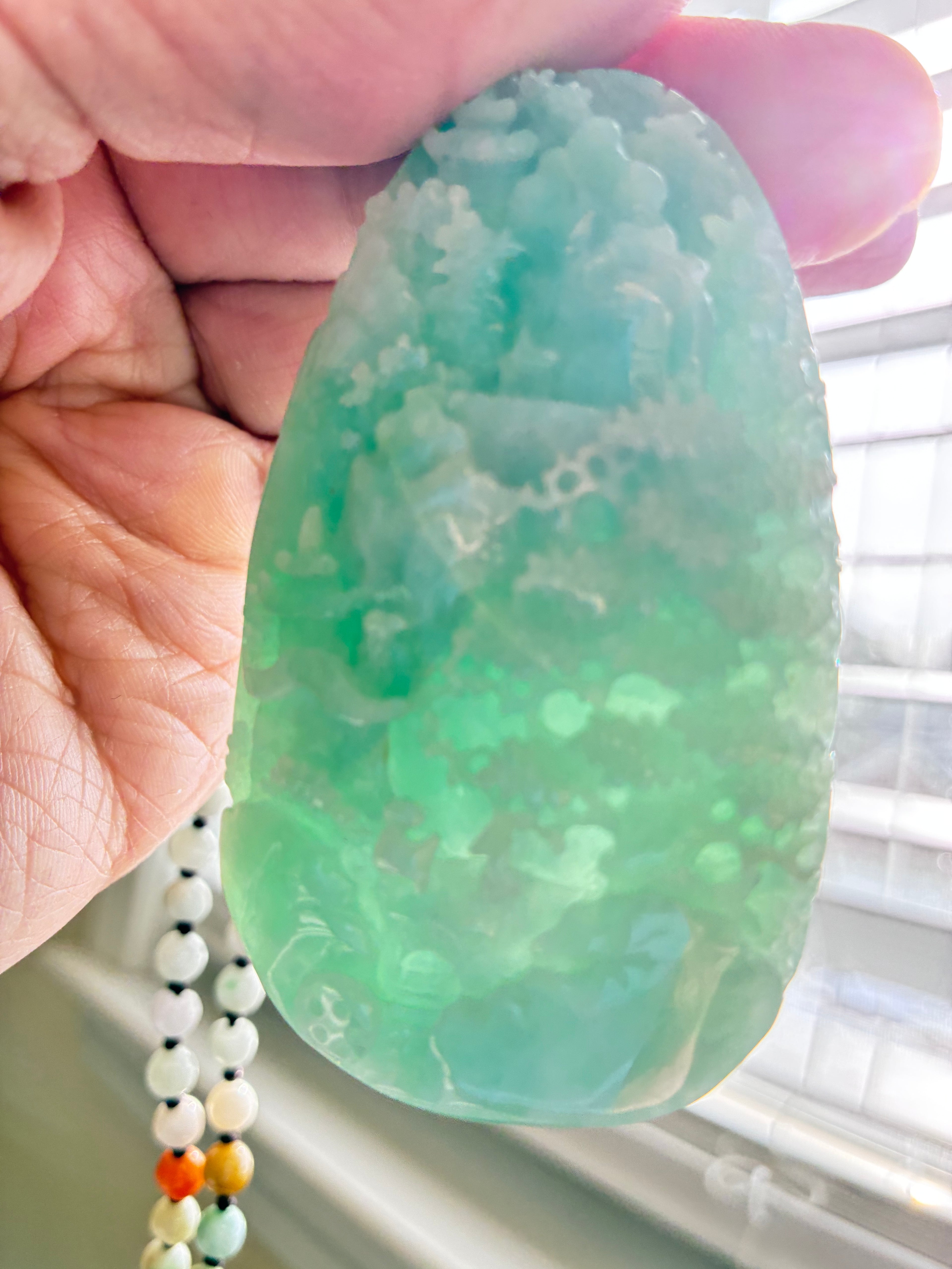 translucent jadeite jade pendant with bead necklace