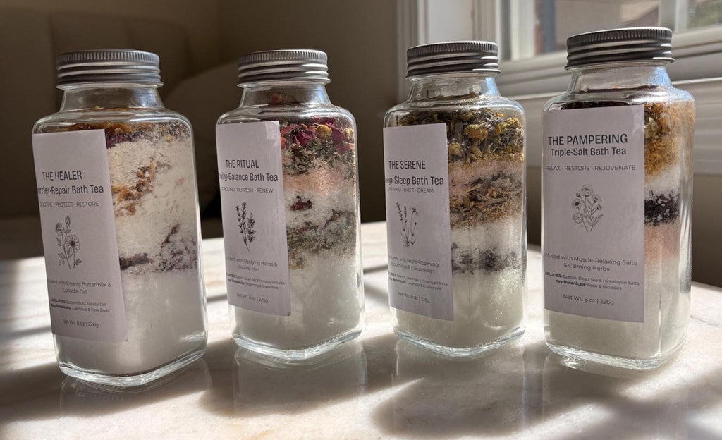 Botanical Bath Salt Tea  - Triple Salt Mineral Soak with Essential Oils & Herbs - 8oz Glass Jar, Gift for Her, Mother's Day Gift