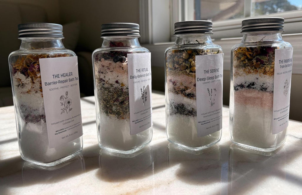 Botanical Bath Salt Tea  - Triple Salt Mineral Soak with Essential Oils & Herbs - 8oz Glass Jar, Gift for Her, Mother's Day Gift
