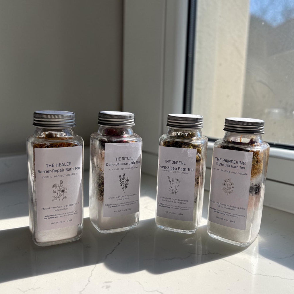 Botanical Bath Salt Tea  - Triple Salt Mineral Soak with Essential Oils & Herbs - 8oz Glass Jar, Gift for Her, Mother's Day Gift