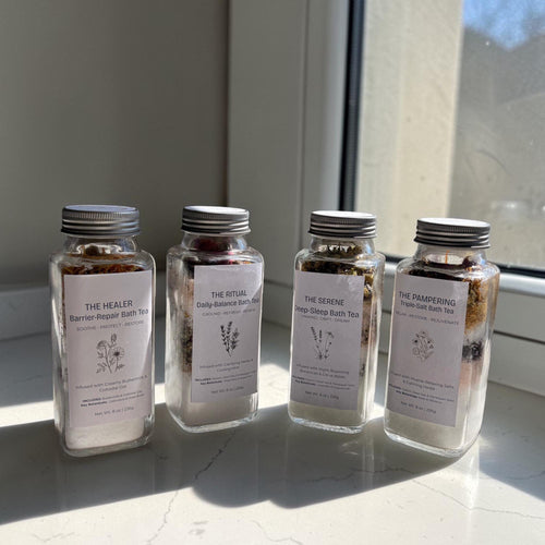 Botanical Bath Salt Tea  - Triple Salt Mineral Soak with Essential Oils & Herbs - 8oz Glass Jar, Gift for Her, Mother's Day Gift