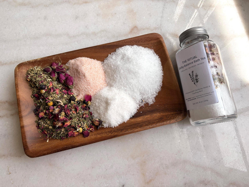 Botanical Bath Salt Tea  - Triple Salt Mineral Soak with Essential Oils & Herbs - 8oz Glass Jar, Gift for Her, Mother's Day Gift