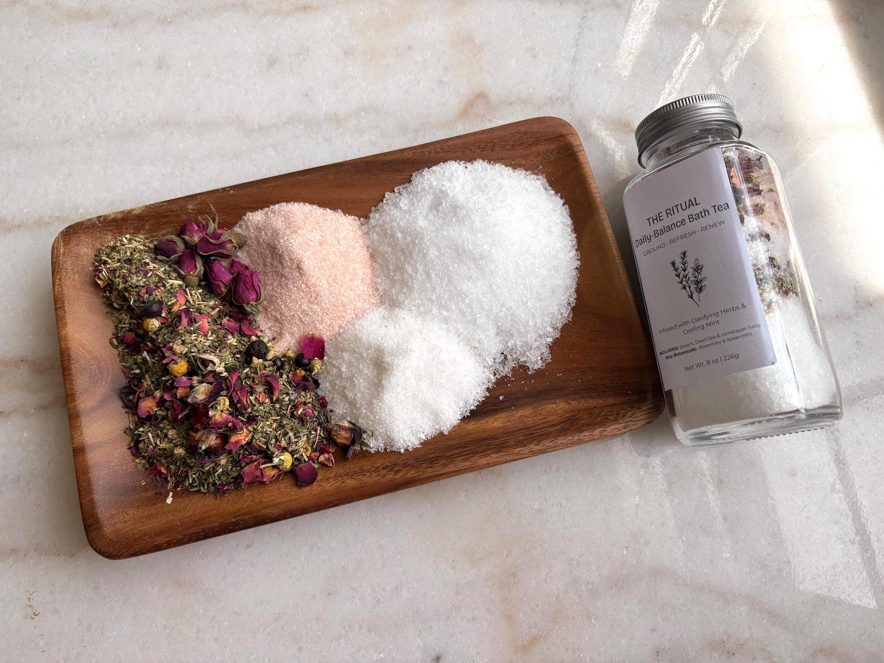Botanical Bath Salt Tea  - Triple Salt Mineral Soak with Essential Oils & Herbs - 8oz Glass Jar, Gift for Her, Mother's Day Gift