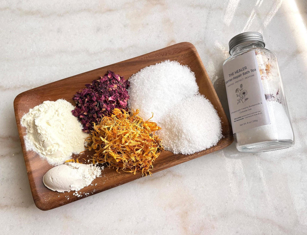 Botanical Bath Salt Tea  - Triple Salt Mineral Soak with Essential Oils & Herbs - 8oz Glass Jar, Gift for Her, Mother's Day Gift