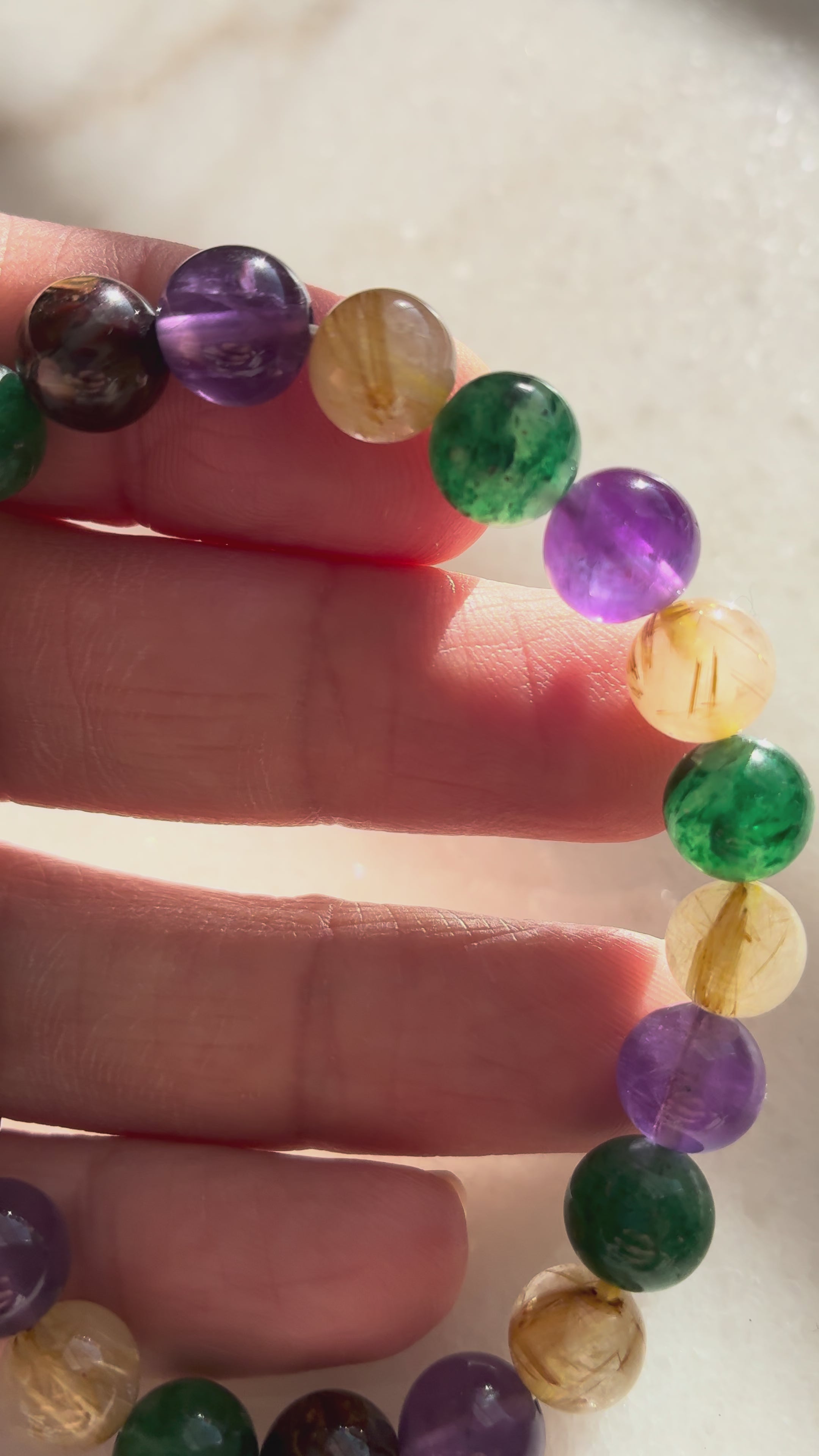 Paradisio (amethyst, reticulated quartz, green strawberry quartz, red pietersite)Bracelet - Natural Crystal
