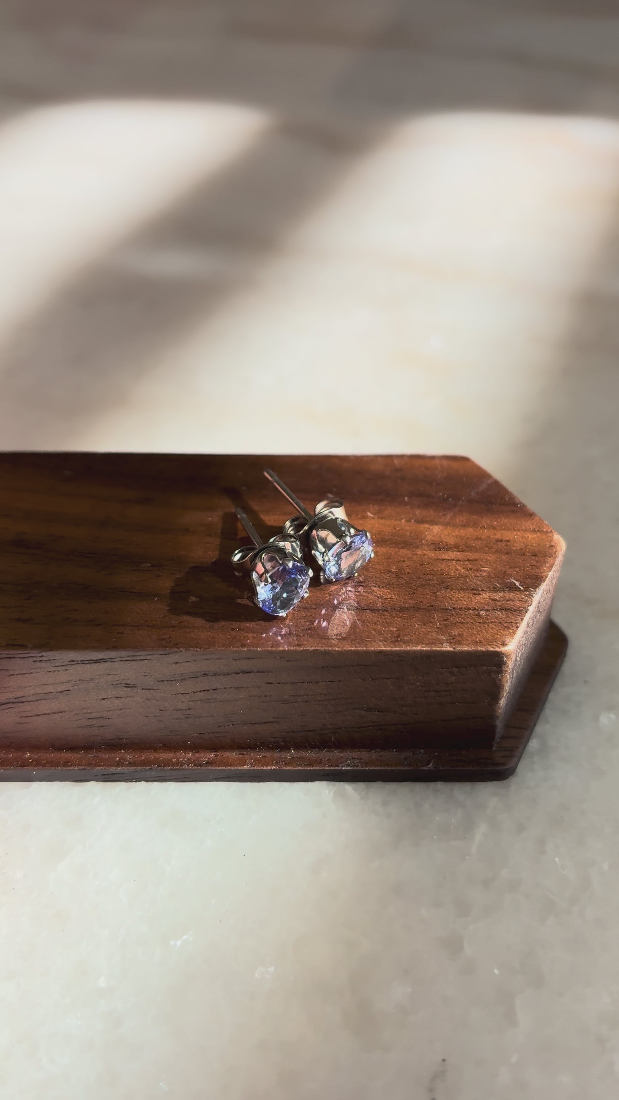 Tanzanite Oval White Gold-plated Stainless Steel Stud Earrings