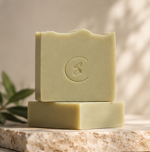 Sola Noor Woodland botanical soap bars stacked in a clean, minimalist arrangement.